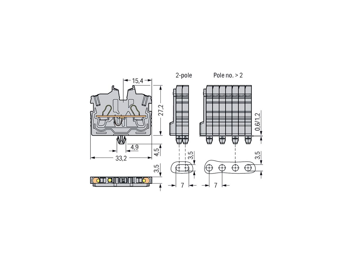 Durchgangsklemme WAGO TOPJOB-S 2050 1mm² 2L 13.5A 500V mit Rastfuss grau
