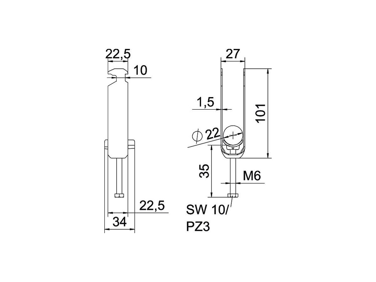 Schnellverleger BET 2056 H-Fuss Kunststoff 16…22mm 3×Kabel Aluminium