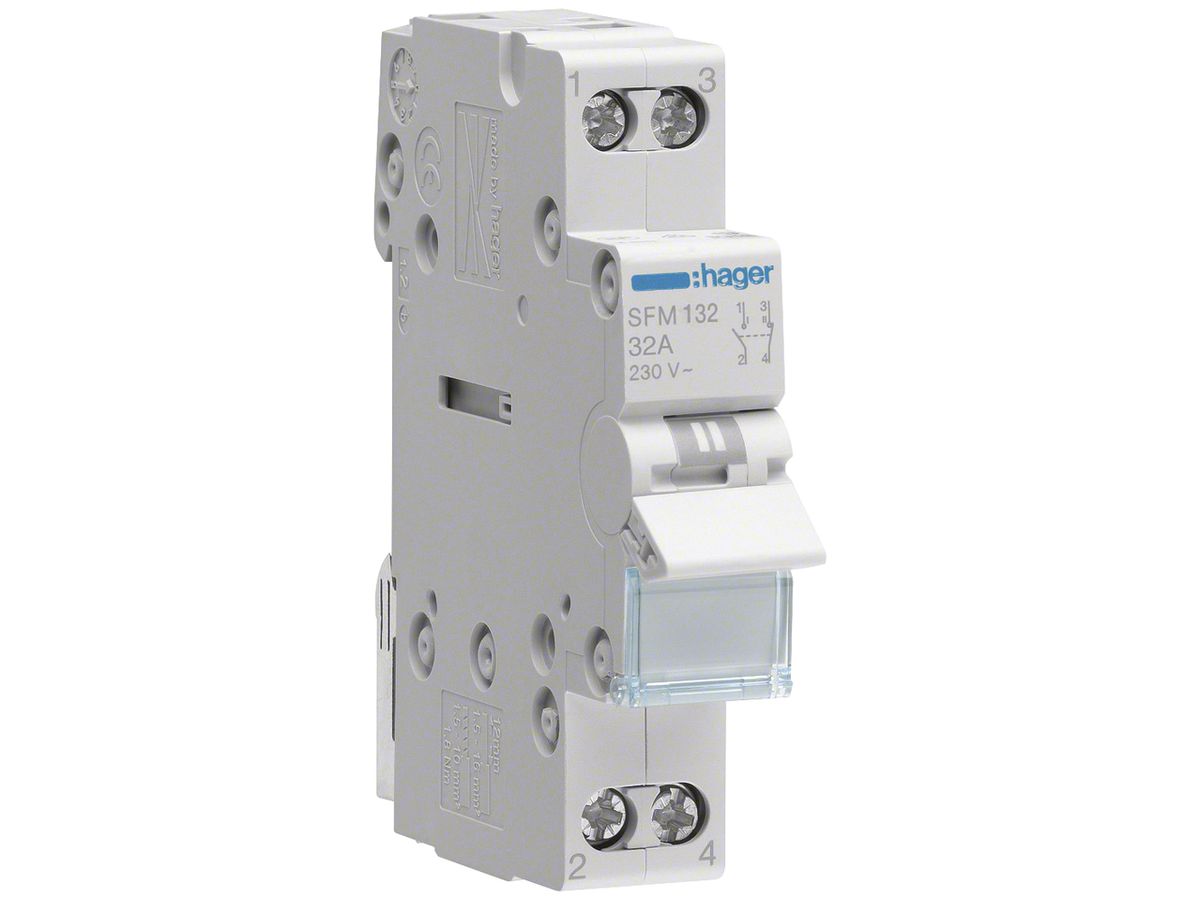 REG-Wechselschalter Hager 32A 230V 1 Schliesser 1 Öffner 0 Wechsler 1TE