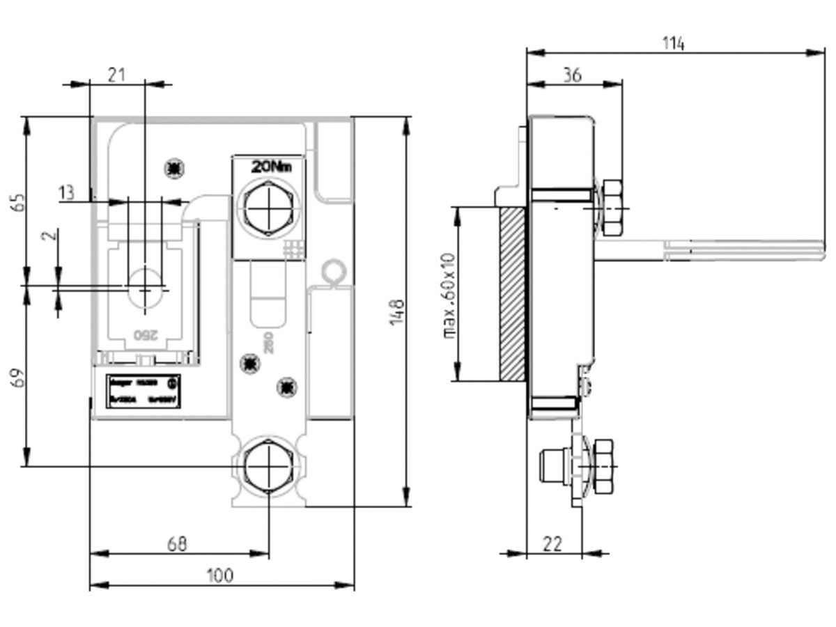 Neutralleitertrenner Weber 250A weber.vertigroup DIN1 Stromschiene aufschrauben