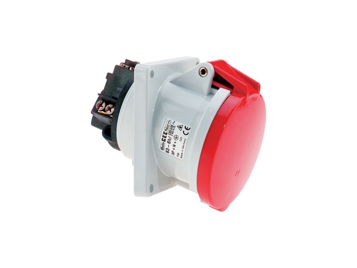 EB-Steckdose CEE Bals 4P 63A 400V 6h rot IP44 vernickelt SK schr.