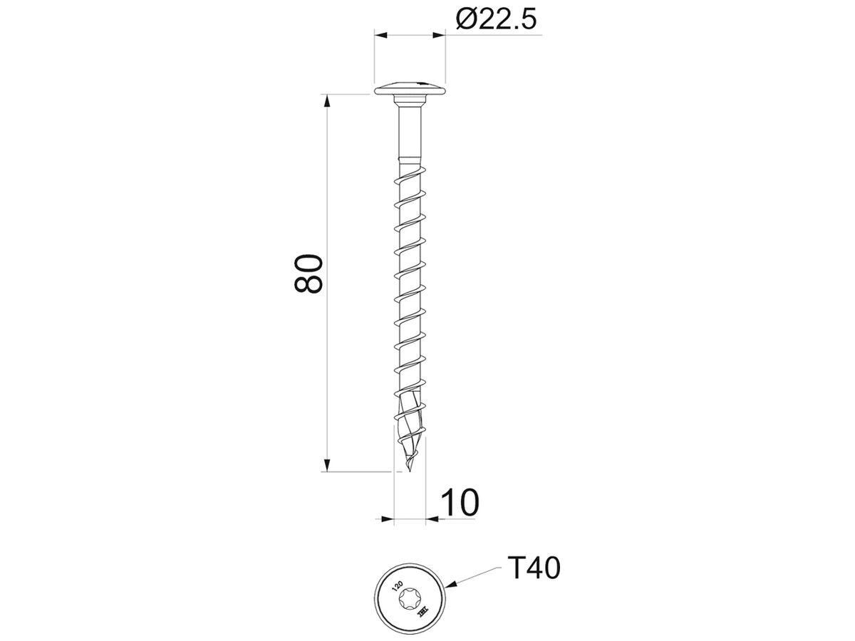 Tellerkopf-Holzschraube BET HT 10x80 TD T40 Ø10×80mm