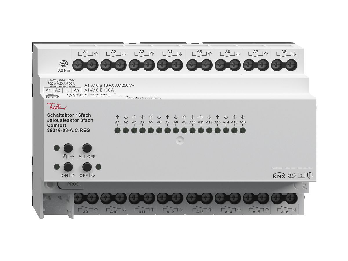 REG-Schaltaktor 16-fach/Jalousieaktor 8-fach Comfort, 4mA, 250V, 16A, 8TE