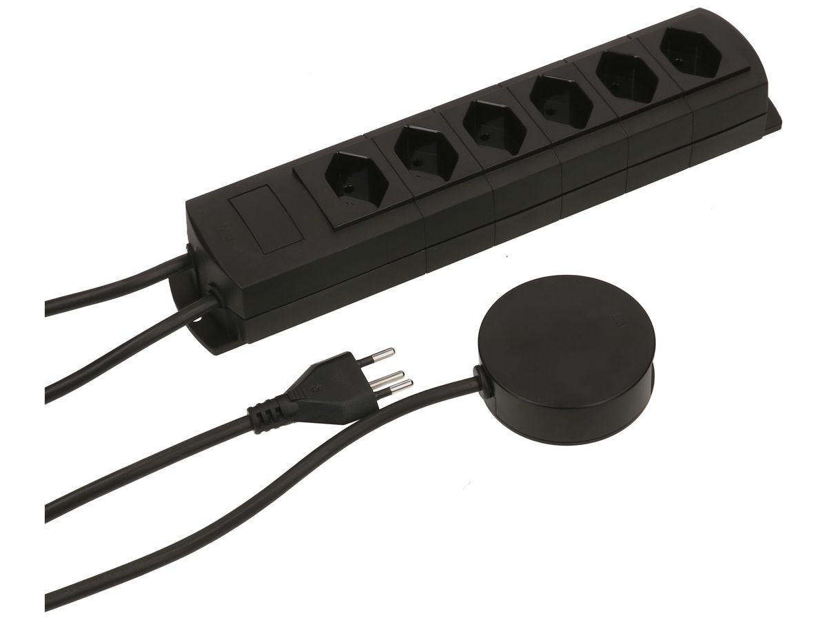 Steckdosenleiste MH 6×T13 Prime-Line Td 3×1mm² 5m schwarz Schalter ext. Magnete