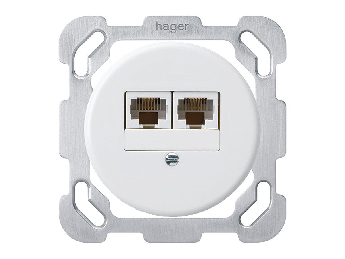 Einsatz zu UP-Dose basico 2×RJ45u parallel mit Befestigungsplatte weiss