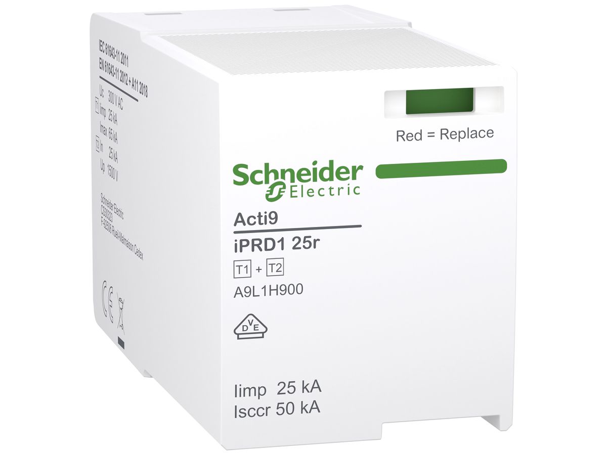 Steckmodul Acti9 iPRD 25r Typ 1+2 L-N 1P 25kA 240V TN-C TN-S TT 2TE
