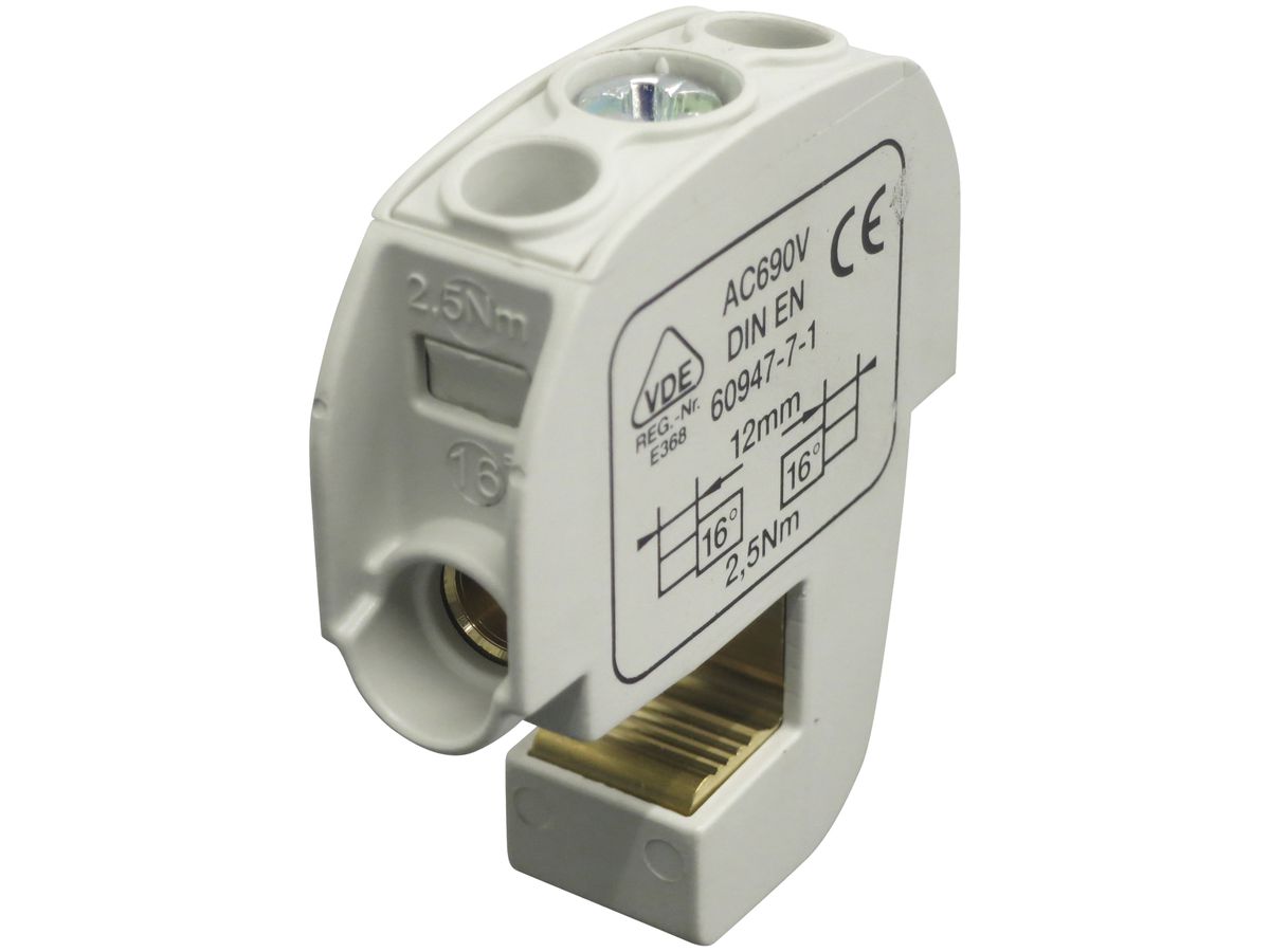 Verteilerblock Typ SA 2×16mm² 100A CU grau