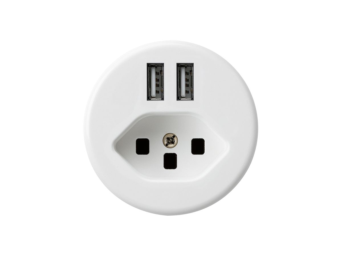 Steckdose 2×USB & Typ 23 basico A 2400mA weiss