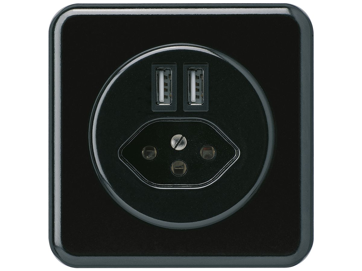 UP-Steckdose 2×USB & Typ 13 basico C 2400mA schwarz
