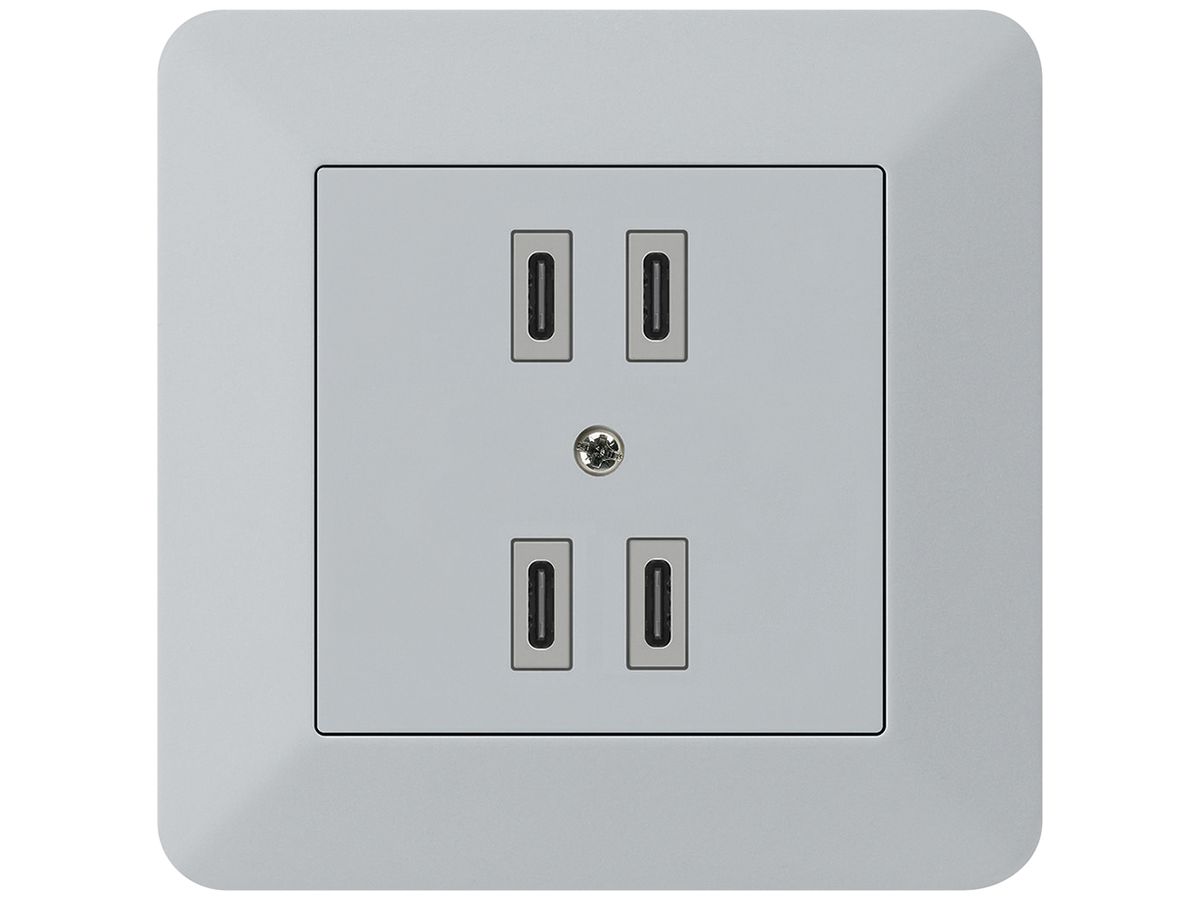 UP-USB-Ladesteckdose Hager kallysto.trend 2×C-C 2×20W oder 4×10W 5V 94×94mm grau