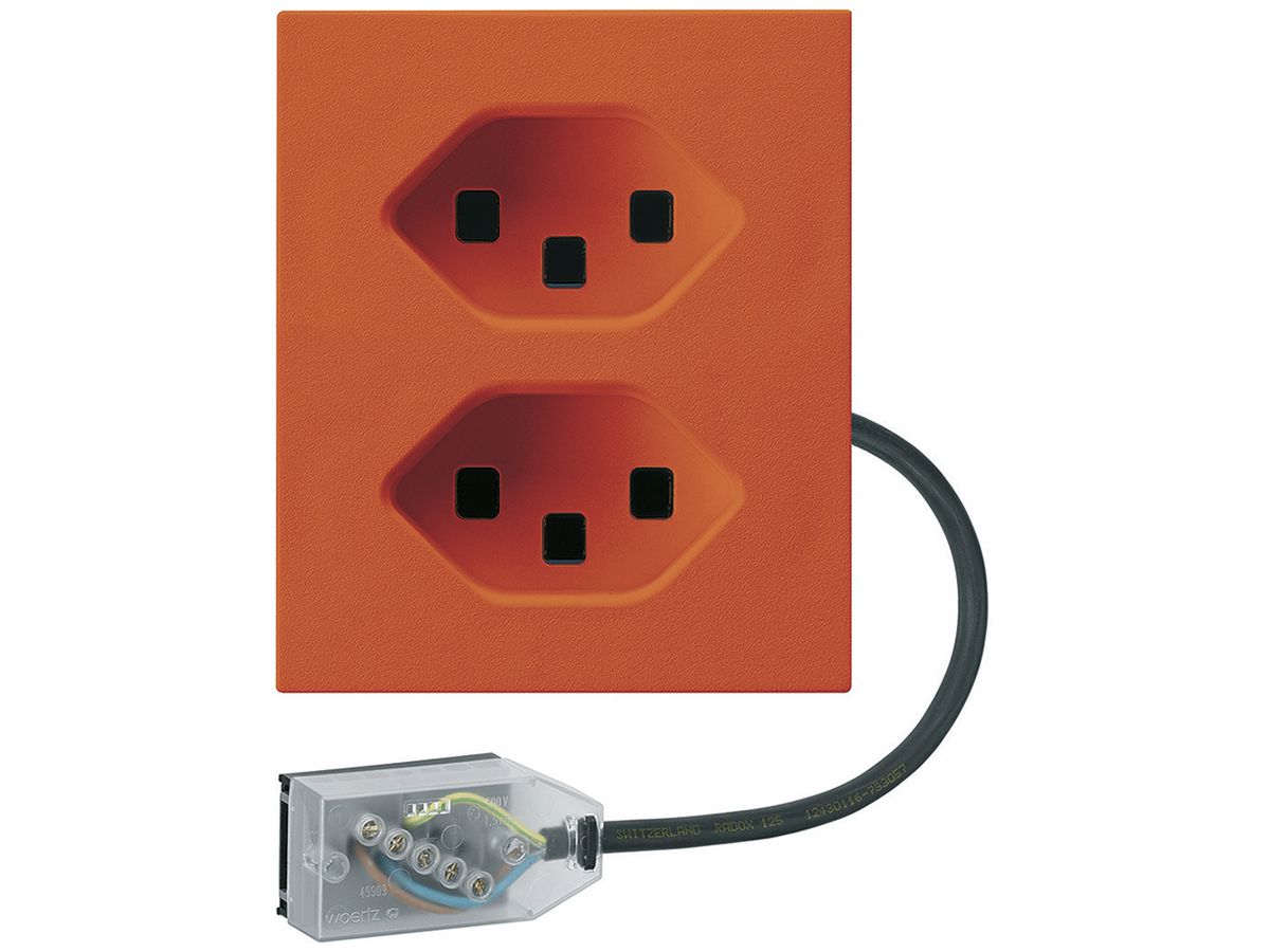 EB-Steckdose 2×Typ 23 Hager FLF für Flachkabel Technofil L3 orange