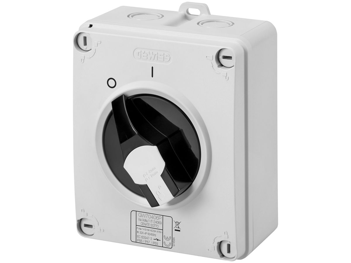 AP-Drehschalter GEWISS 16A 0/2L (0-1) Griff schwarz/grau IP66