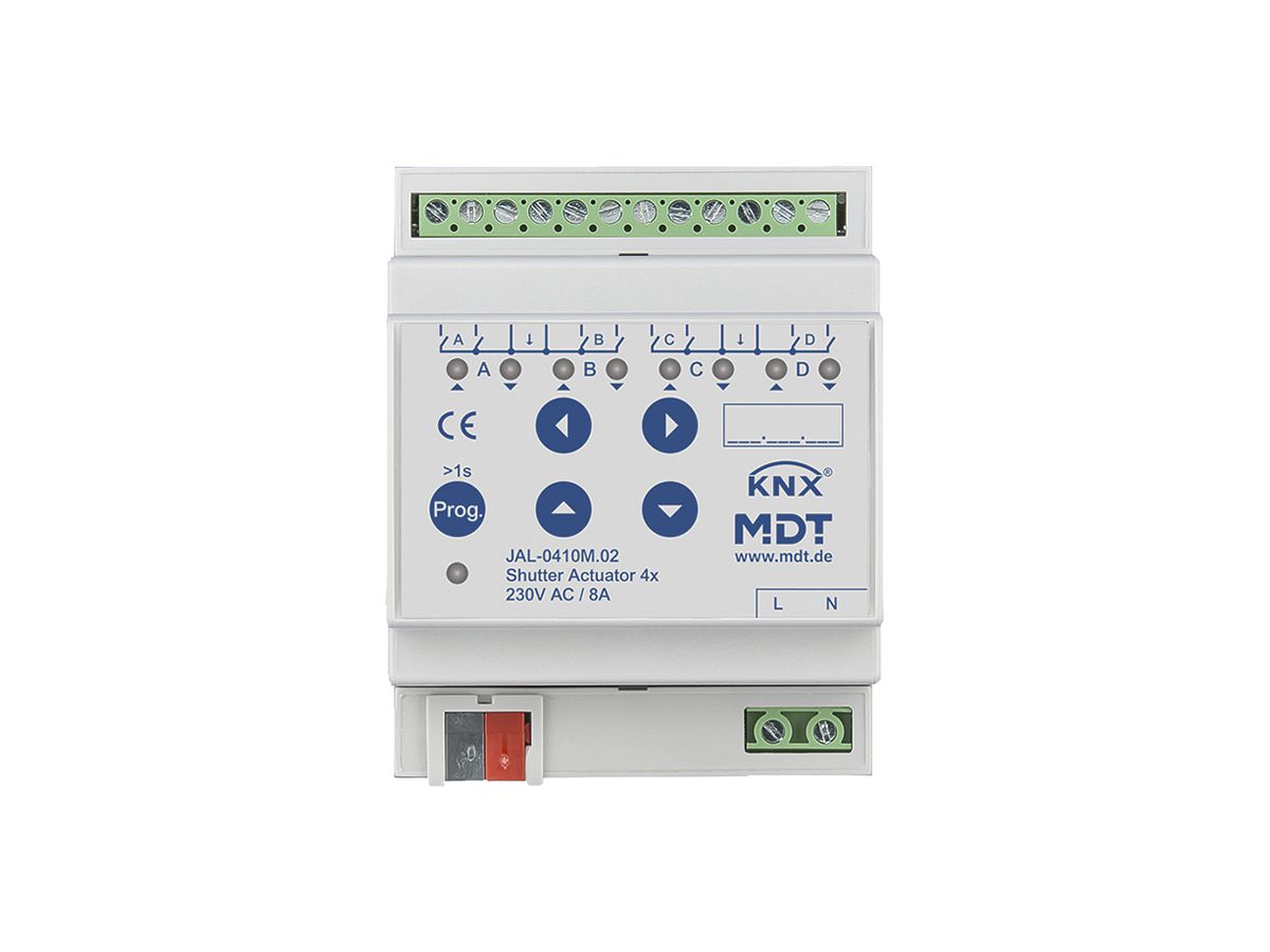 REG-Jalousieaktor KNX MDT JAL-0410M.02 4-Kan 8A 300W 230VAC 4TE