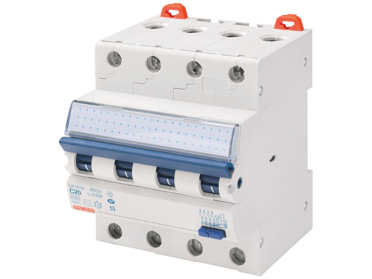FI/LS-Schalter Gewiss 90 RCD 4P 400V C 4.24A 0.03A A 4TE 6kA
