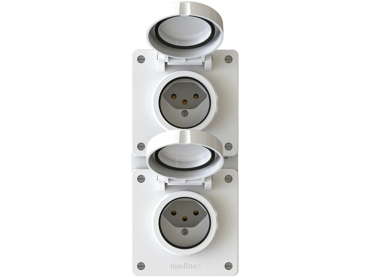 UP-Kombination EXO 2×1, 2×Steckdose Typ 13, IP55, weiss
