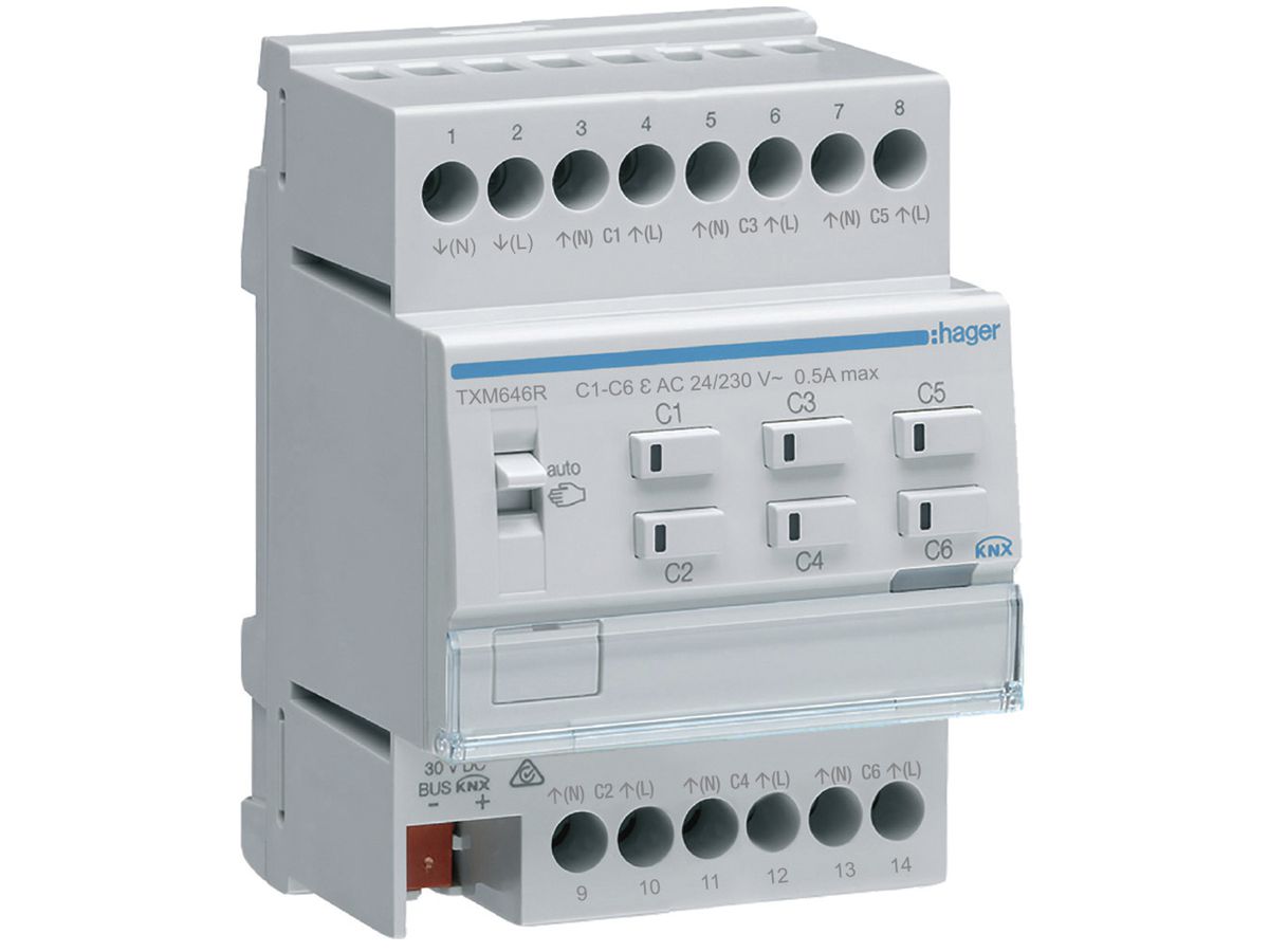 REG-Heizungsaktor Hager TXM646R KNX easy, 6-fach mit Regler