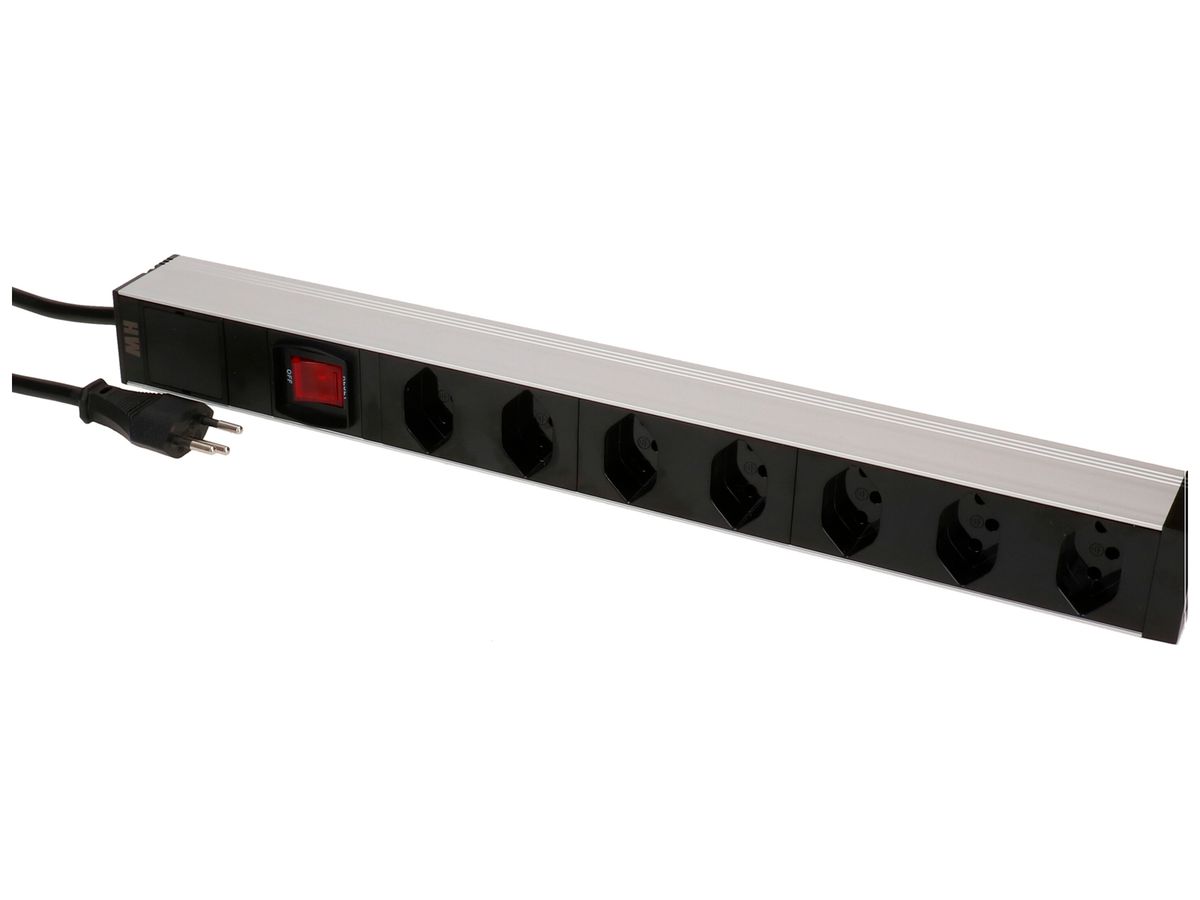 Mehrfachsteckdose PDU 19" MH maxCONNECT 7×T13 1HE Td 3×1.5mm² 1×T12 3m alu/sz