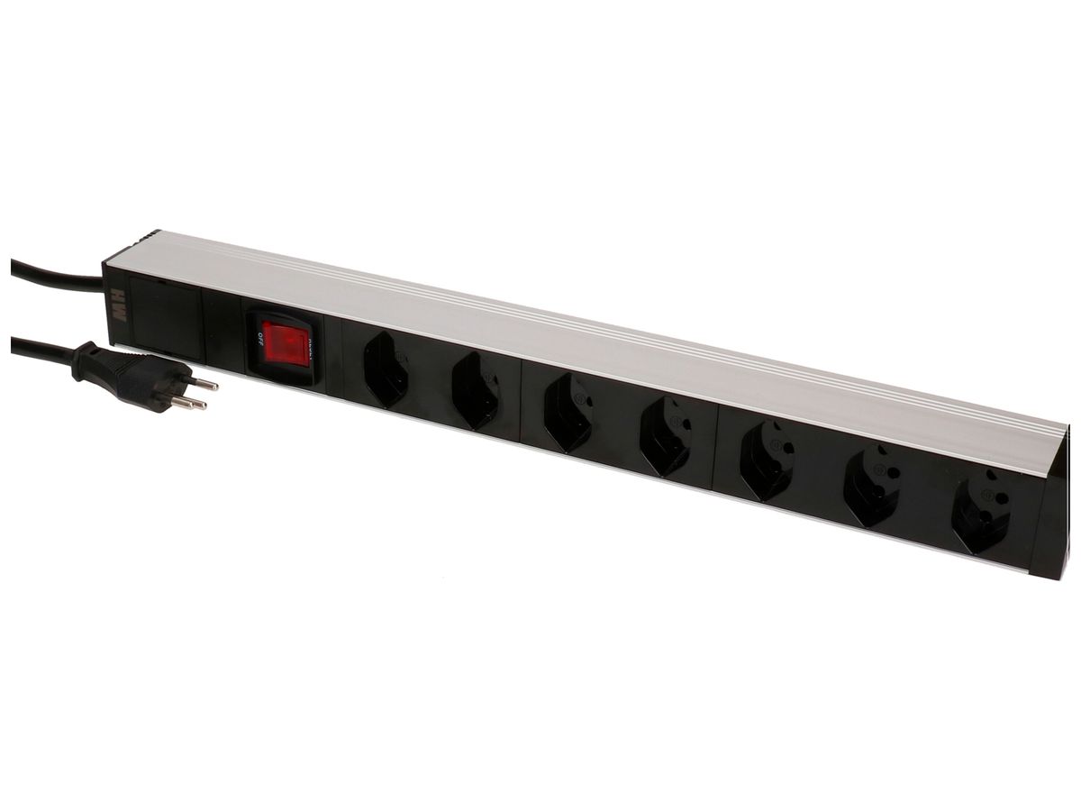 Mehrfachsteckdose PDU 19" MH maxCONNECT 7×T13 1HE Td 3×1.5mm² 1×T12 3m alu-sz