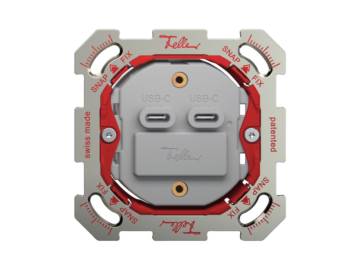 UP-USB-Ladesteckdose Feller SNAPFIX® 230VAC 18W 2×USB Typ C