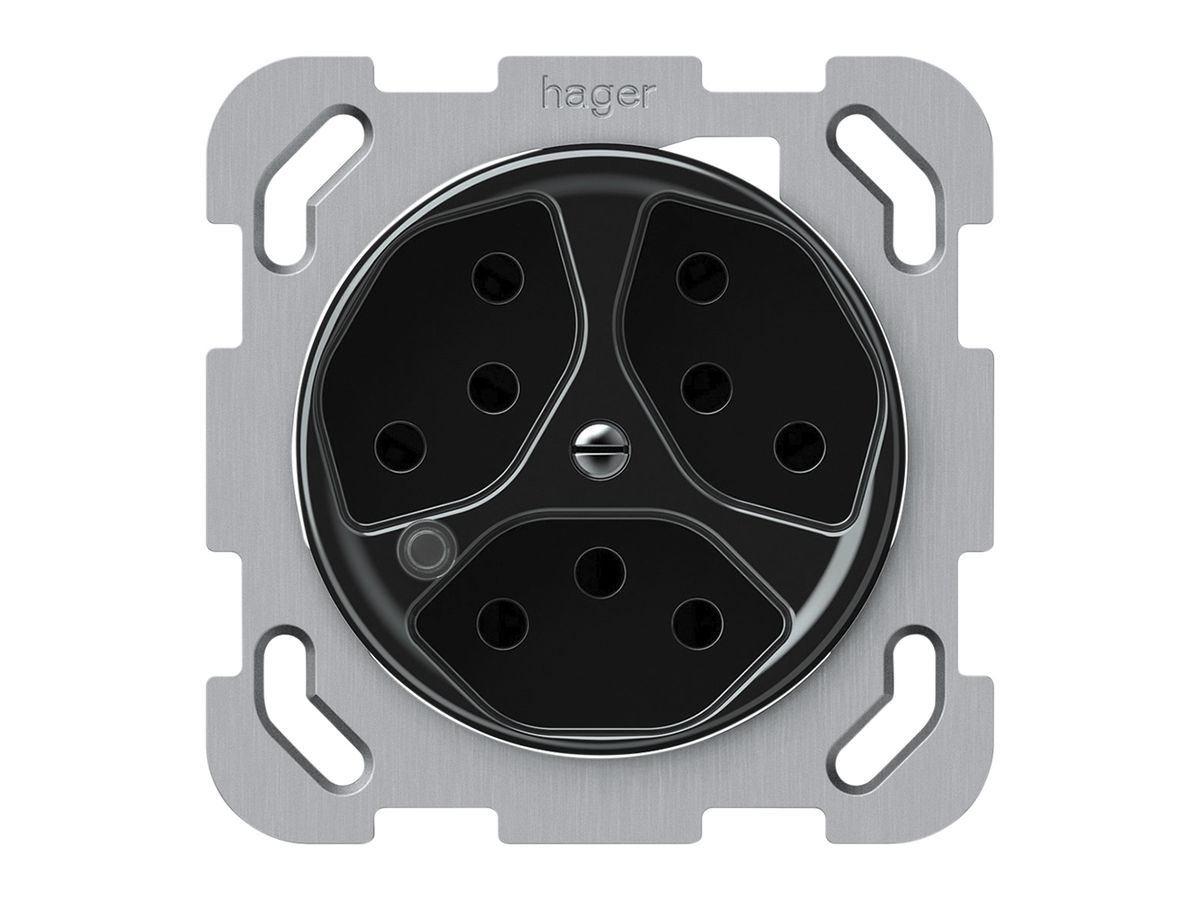 UP-Steckdose origin 3×Typ 13 bel.grün 10A 230V 77×77mm schwarz