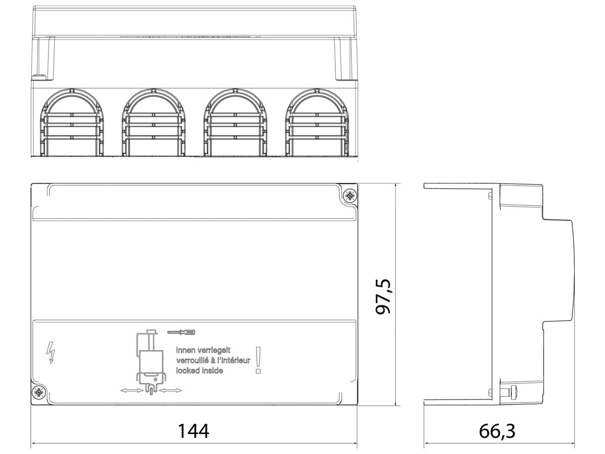 Standardhaube Hager uniway für Einspeiseblock 250A, 3LN, Breite 144mm
