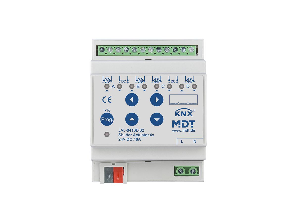 REG-Jalousieaktor KNX MDT JAL-0410D.02 4-Kan 8A 180W 24VDC 4TE