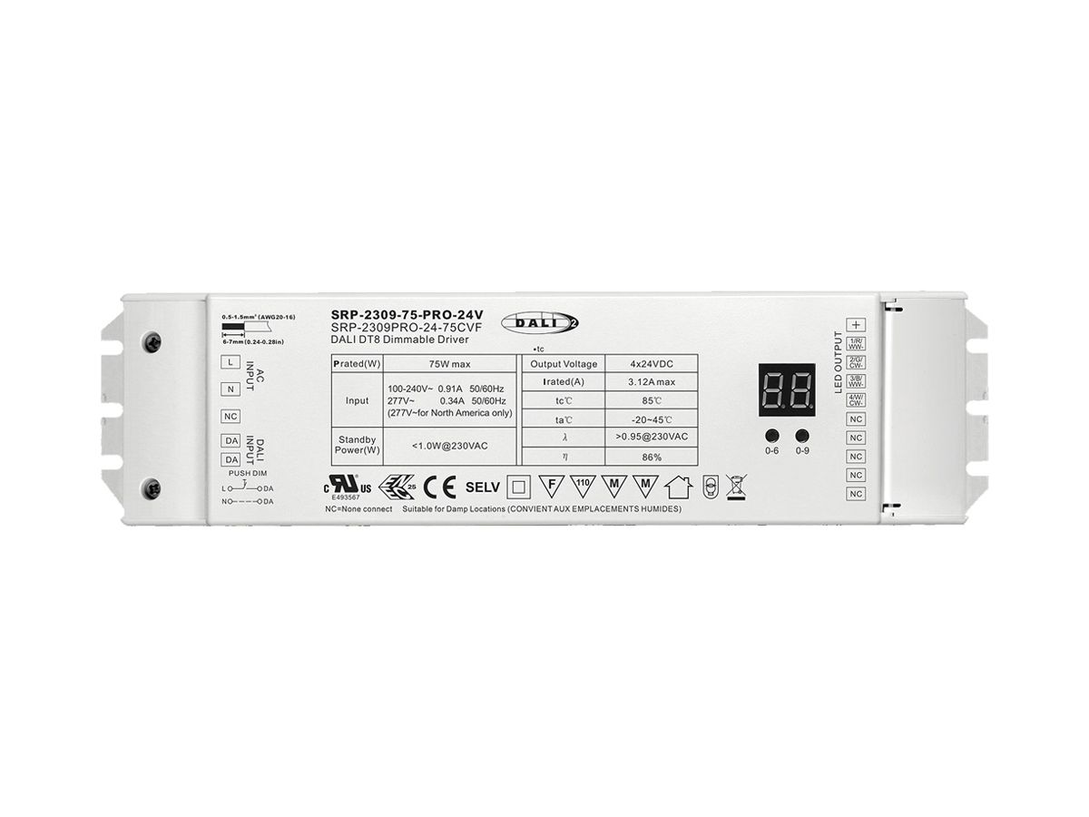 LED-Betriebsgerät SUNRICHER SRP-2309PRO 0…75W 24V 0…3120mA DALI DIM