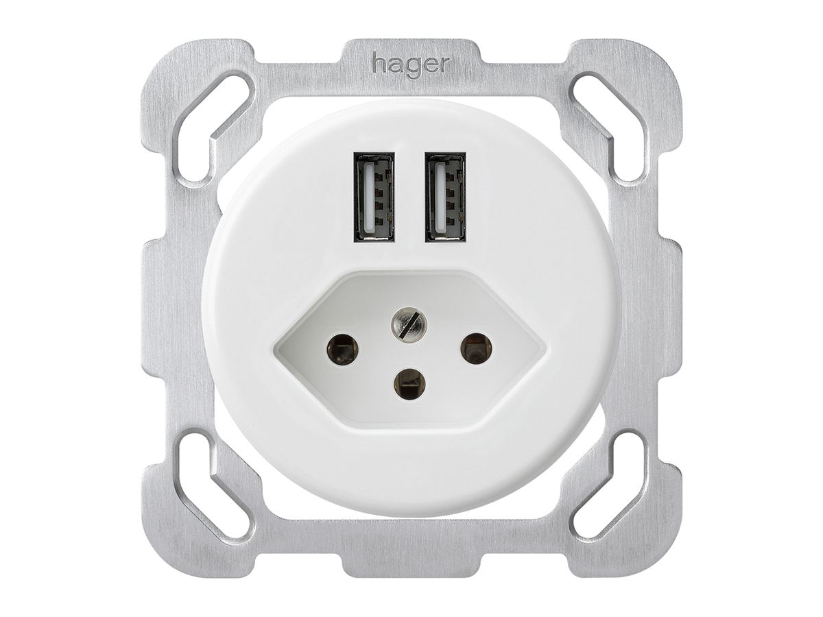 UP-Steckdose 2×USB & Typ 13 basico B 2400mA weiss
