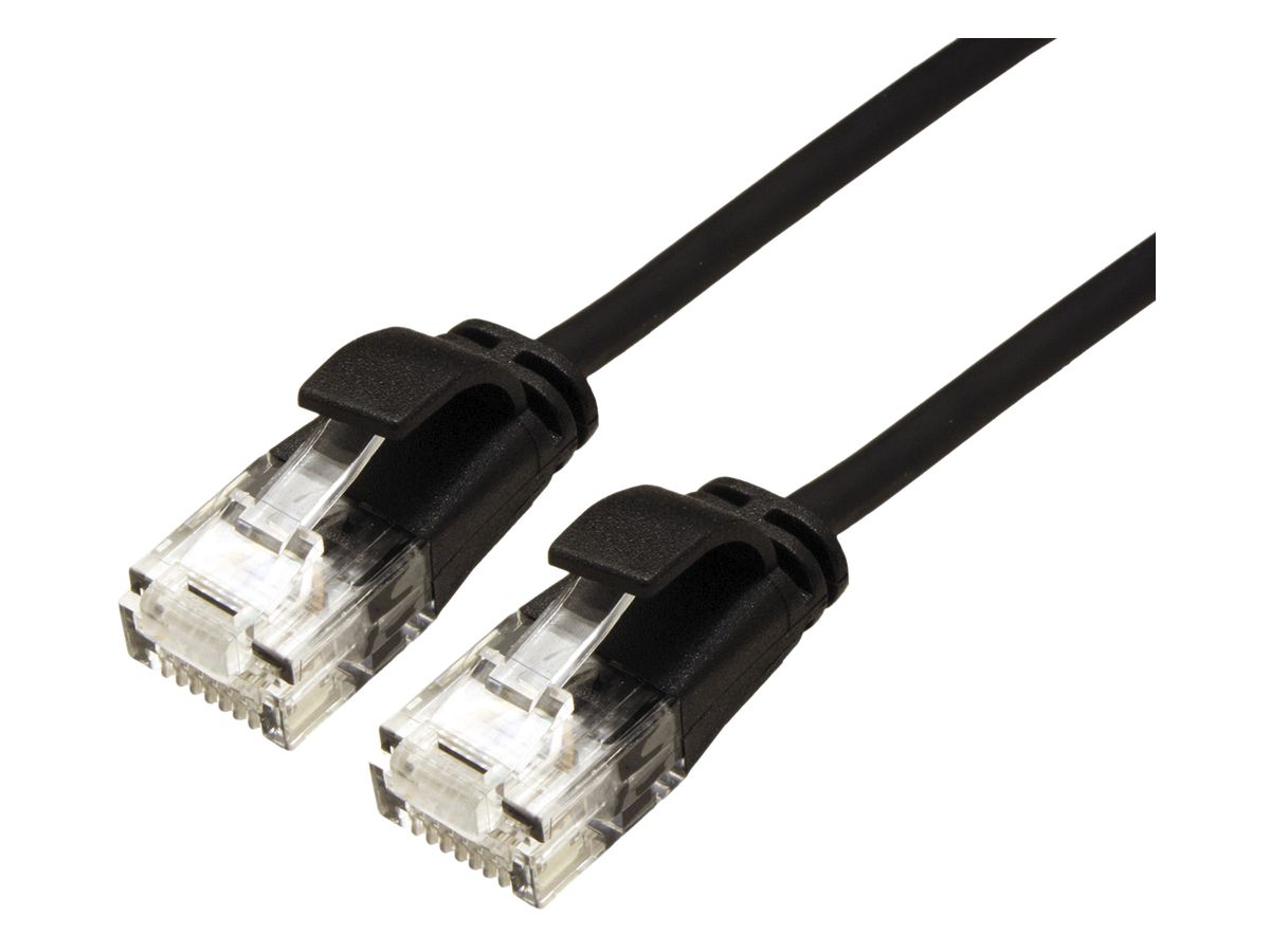 Patchkabel RJ45 ROLINE Slim, Kat.6A U/UTP, rund, schwarz, 0.3m