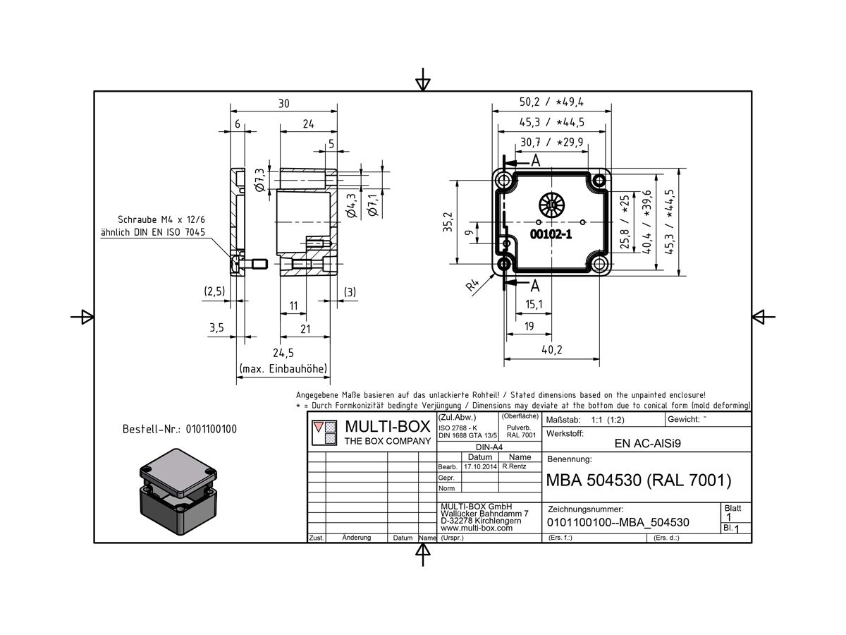 Aluminiumgehäuse SWIB ENSTO AG 45×50×30mm IP66 grau