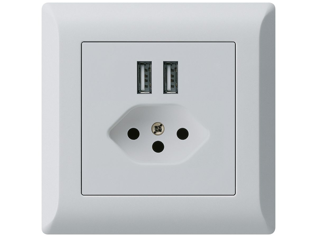 UP-Steckdose 2×USB & T13 kallysto.line 2400mA hellgrau