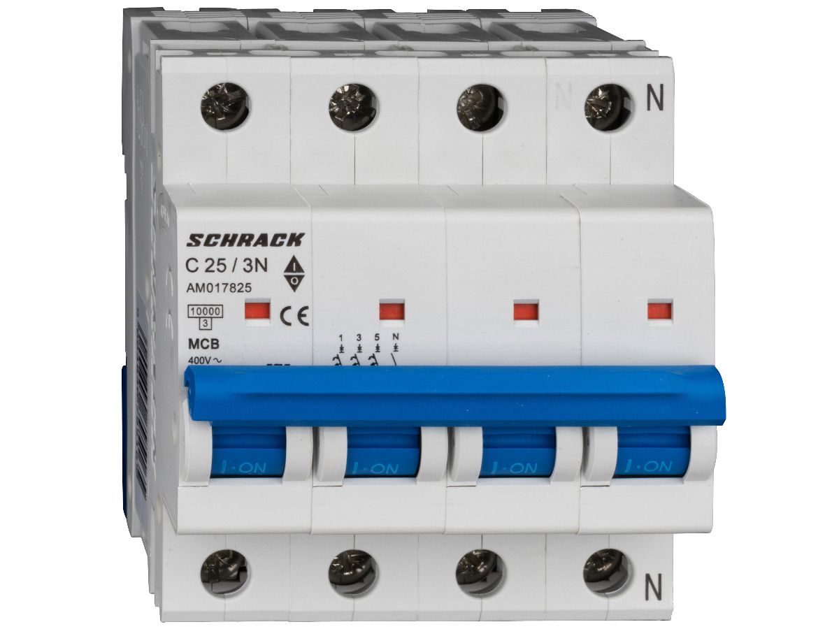 Leitungsschutzschalter AMPARO 4P - 3L+N 415V C 25A Icn10kA 4TE Schrack