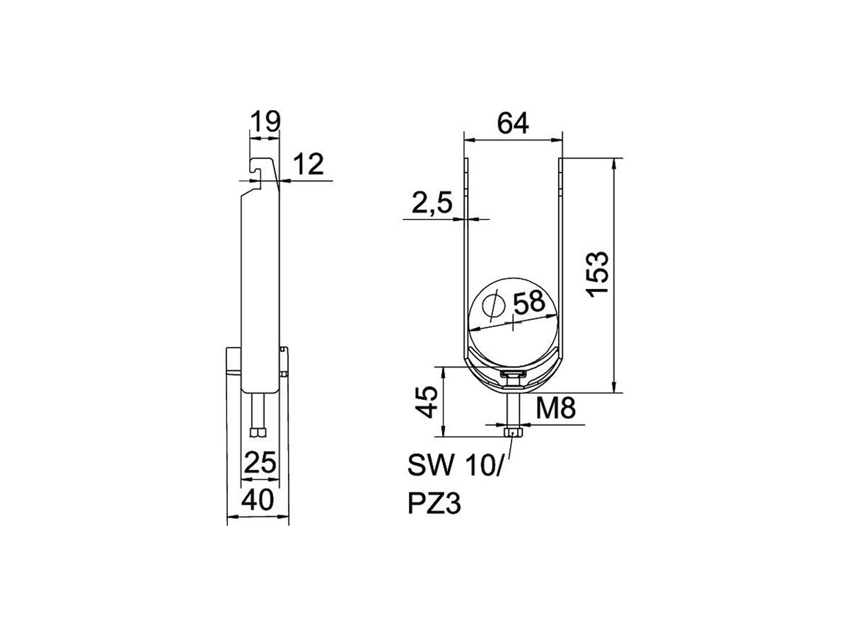 Schnellverleger BET 2056 U-Fuss Kunststoff 52…58mm 2×Kabel Stahl tfZn