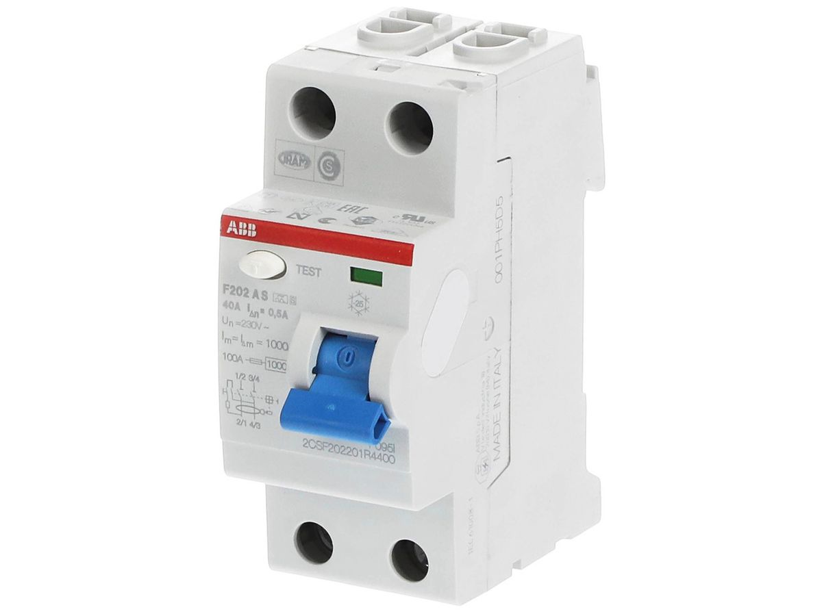 Fehlerstromschutzschalter ABB 500mA 40A 1P+N F202AS-40/0.5