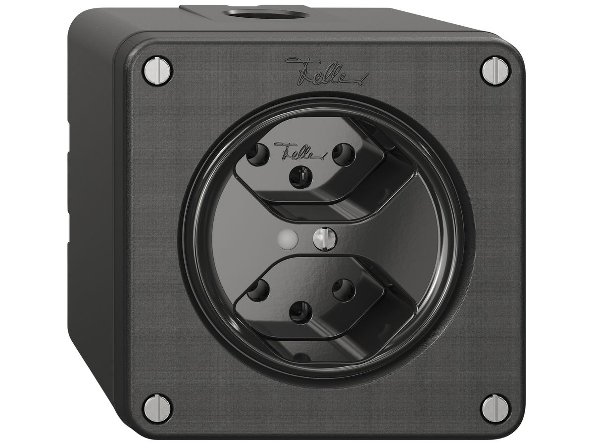 AP-Steckdose NEVO SNAPFIX® 2×T13 10A 250V beleuchtet 87×87×64mm IP21 sz