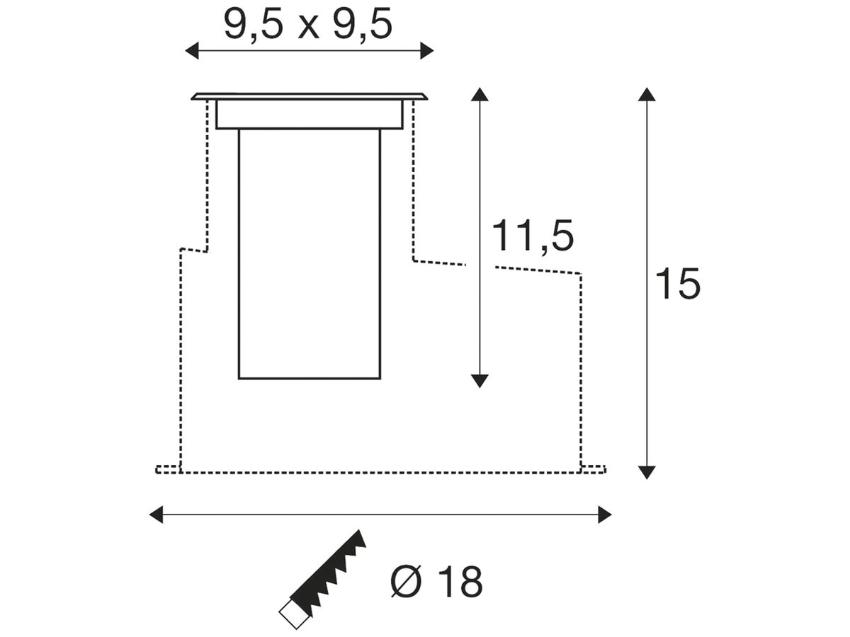 EB-LED-Bodenleuchte SLV DASAR S IP67 4W 350lm 830 24° 95×95mm Edelstahl