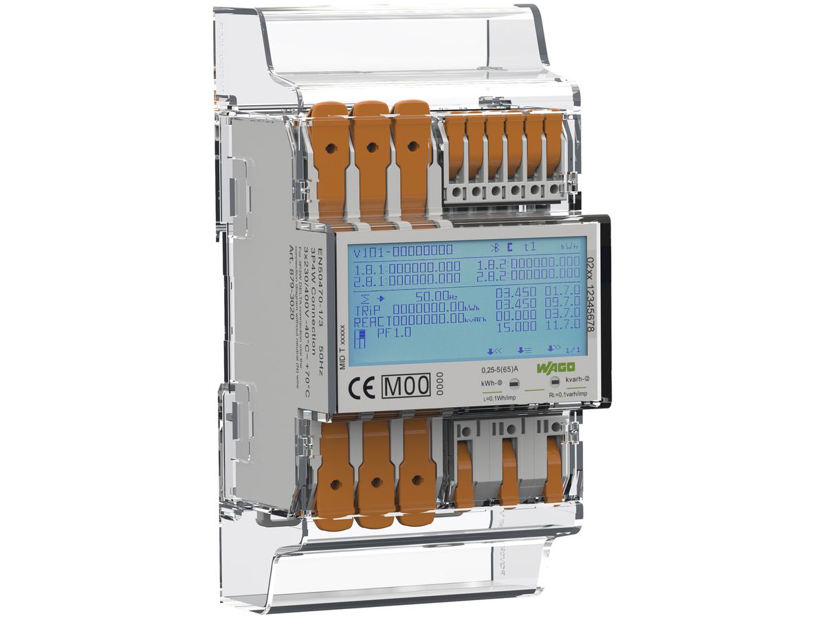 Energieverbrauchszähler WAGO Direktanschluss 3×230/400V MID Modbus M-Bus 4PS