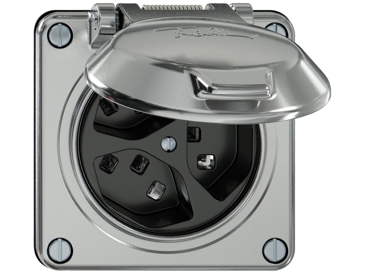 Steckdose ELEMENT 3×Typ 23 16A 250V IP20 mit Klappdeckel aluminium