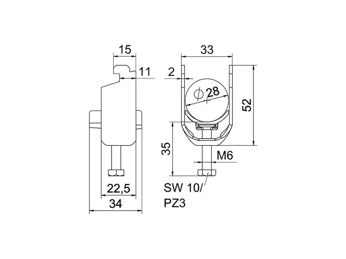 Schnellverleger BET 2056 N-Fuss Kunststoff 22…28mm 1×Kabel Stahl tfZn