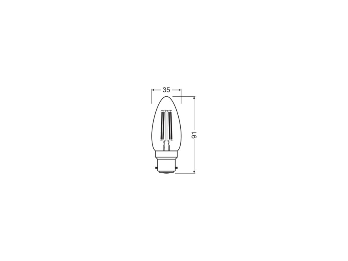 LED-Lampe LEDVANCE CLASSIC B B22d 3.4W 470lm 827 B10.5 klar Ø35×91mm