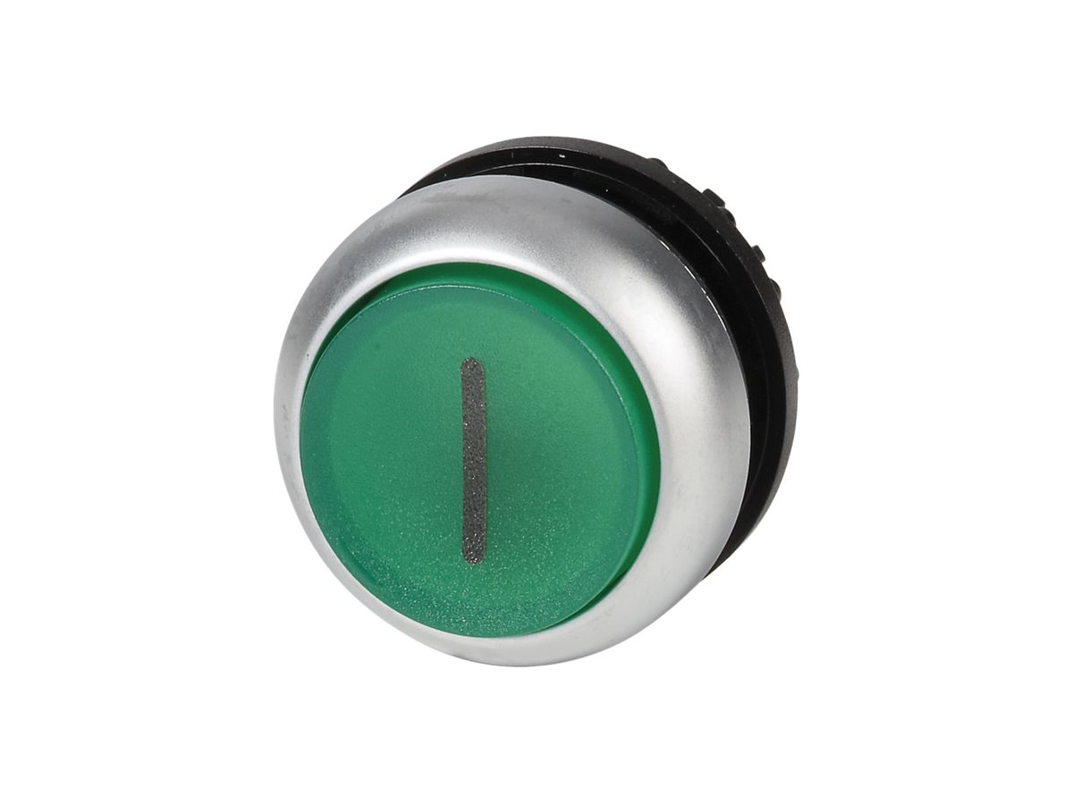 Leucht-Drucktaste ETN RMQ hoch grün I, rastend, Ring verchromt