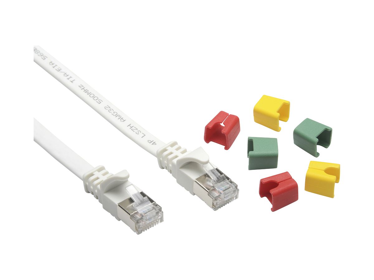 Patchkabel RJ45 CeCoNet Slim, Kat.6A U/FTP, flach, kodierbar, weiss, 10m