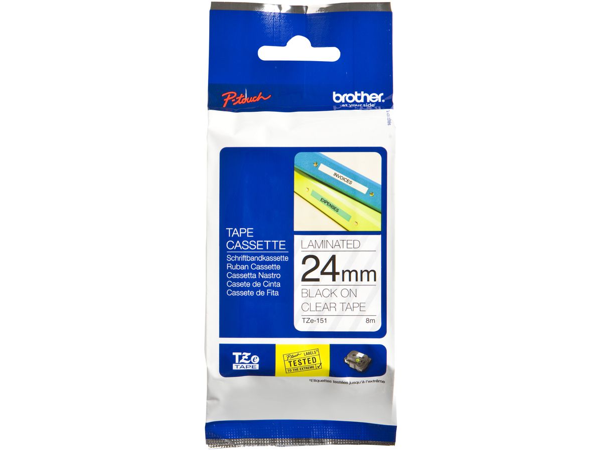 Schriftbandkassette Brother TZe-151 24mm×8m, transparent-schwarz