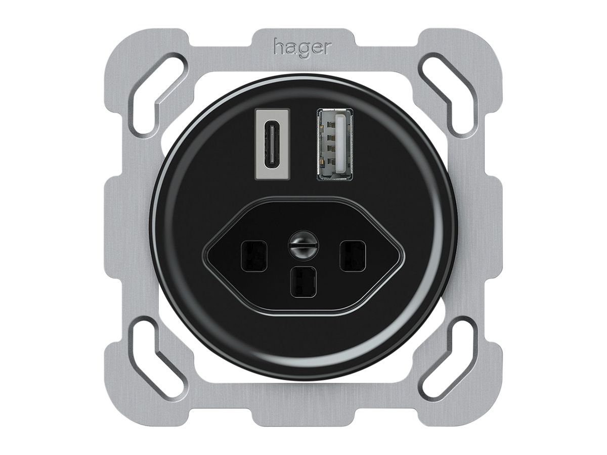 UP-USB-Ladesteckdose origin 1×USB-A 1×USB-C 3000mA 5V mit Typ 23 schwarz