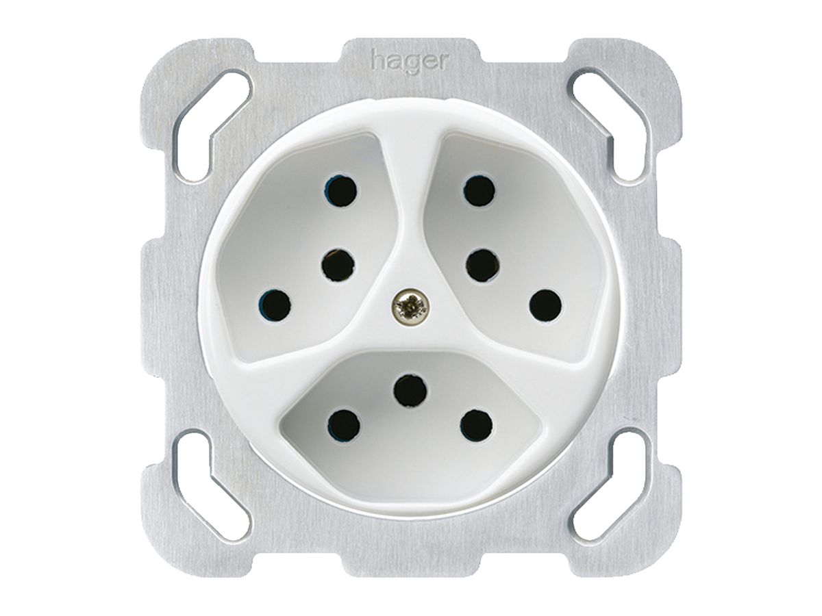 Einsatz zu UP-Steckdose basico 3×Typ 13 mit Befestigungsplatte weiss