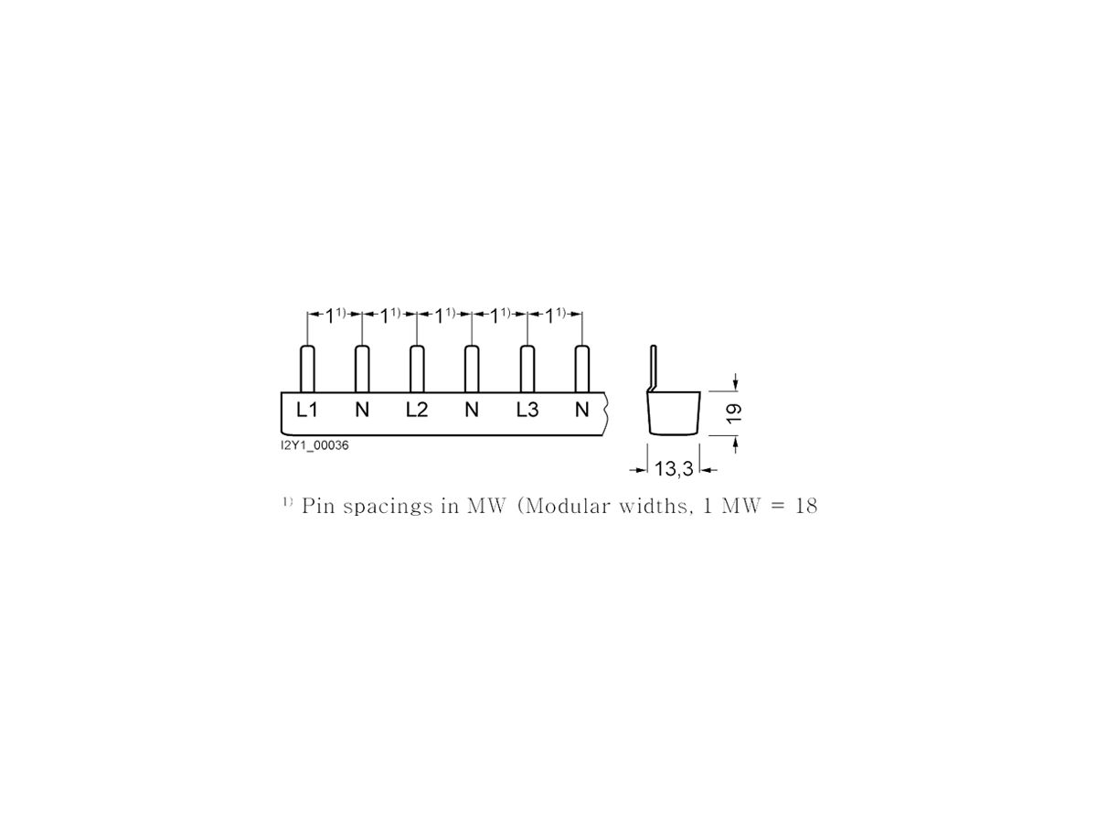Phasenschiene Siemens SENTRON 5ST3 4P 3Ph Stift 16mm² 210mm grau