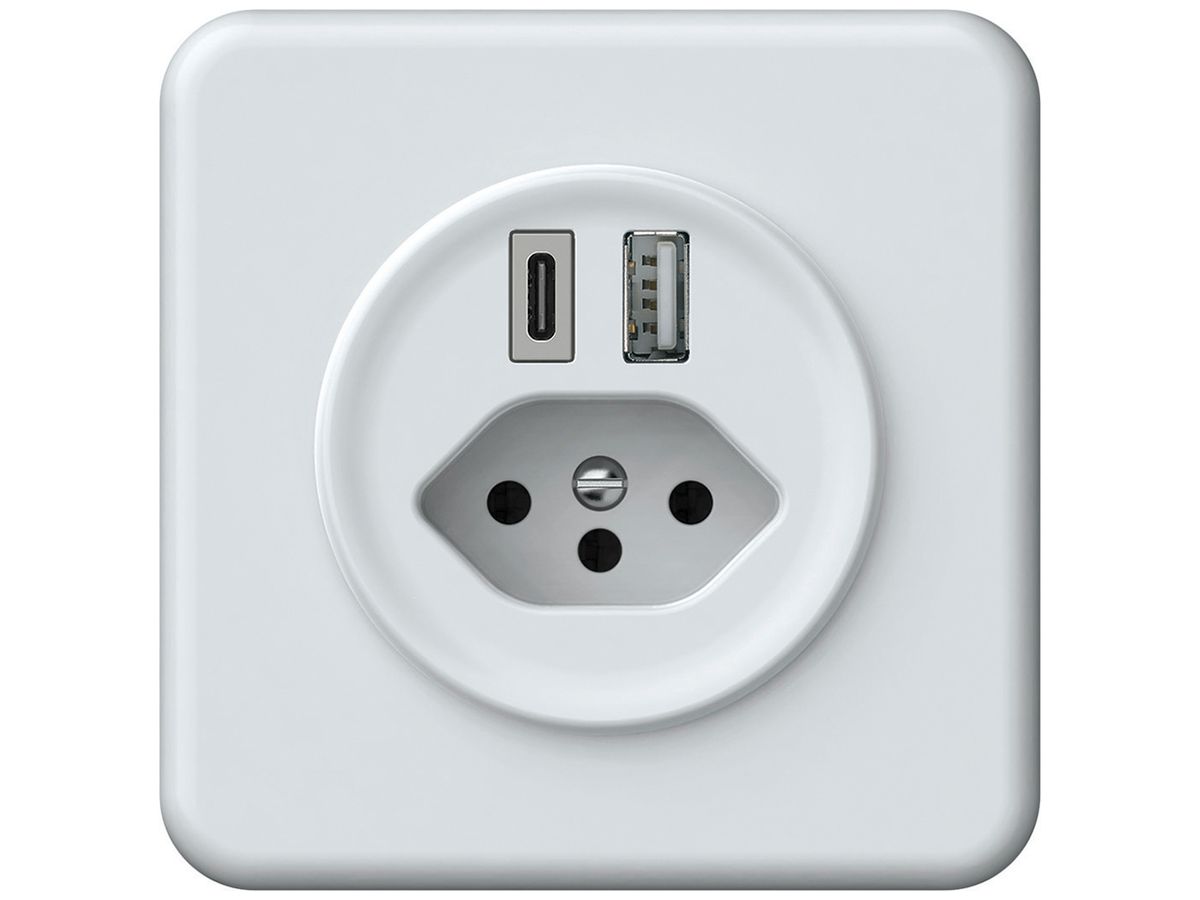 UP-USB-Ladesteckdose origin 1×USB-A 1×USB-C 3000mA 5V mit Typ 13 weiss