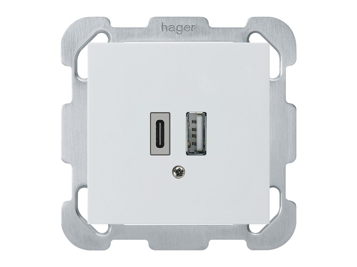 UP-USB-Ladesteckdose kallysto 18W PD 1×Typ A 1×Typ C Befestigungsplatte weiss