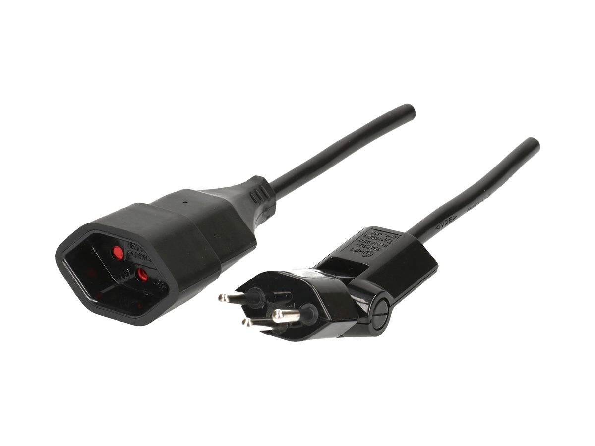 Verlängerung T12/T13 Td 3×1mm² 5m schwarz 180° Klappstecker