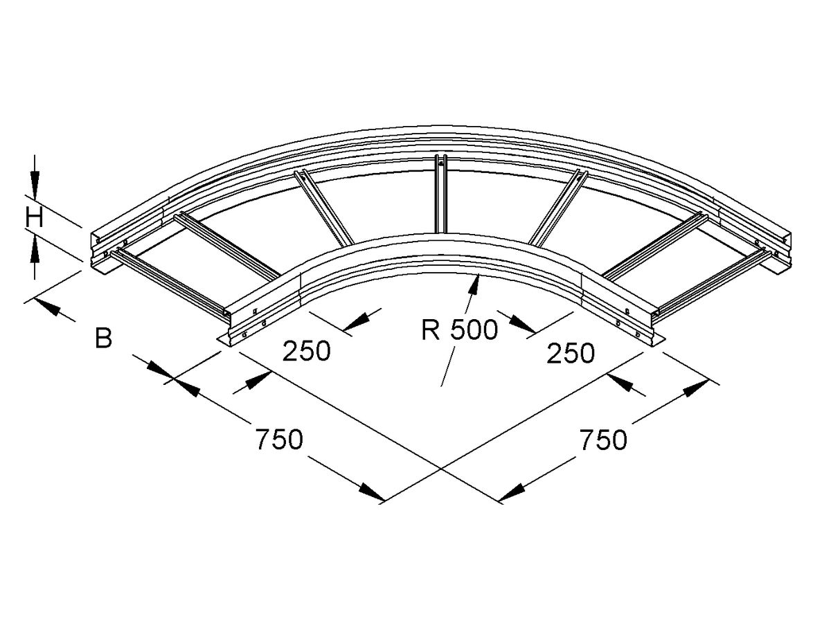 Bogen 90° 400×105mm send.verz. für Weitspannkabelleiter